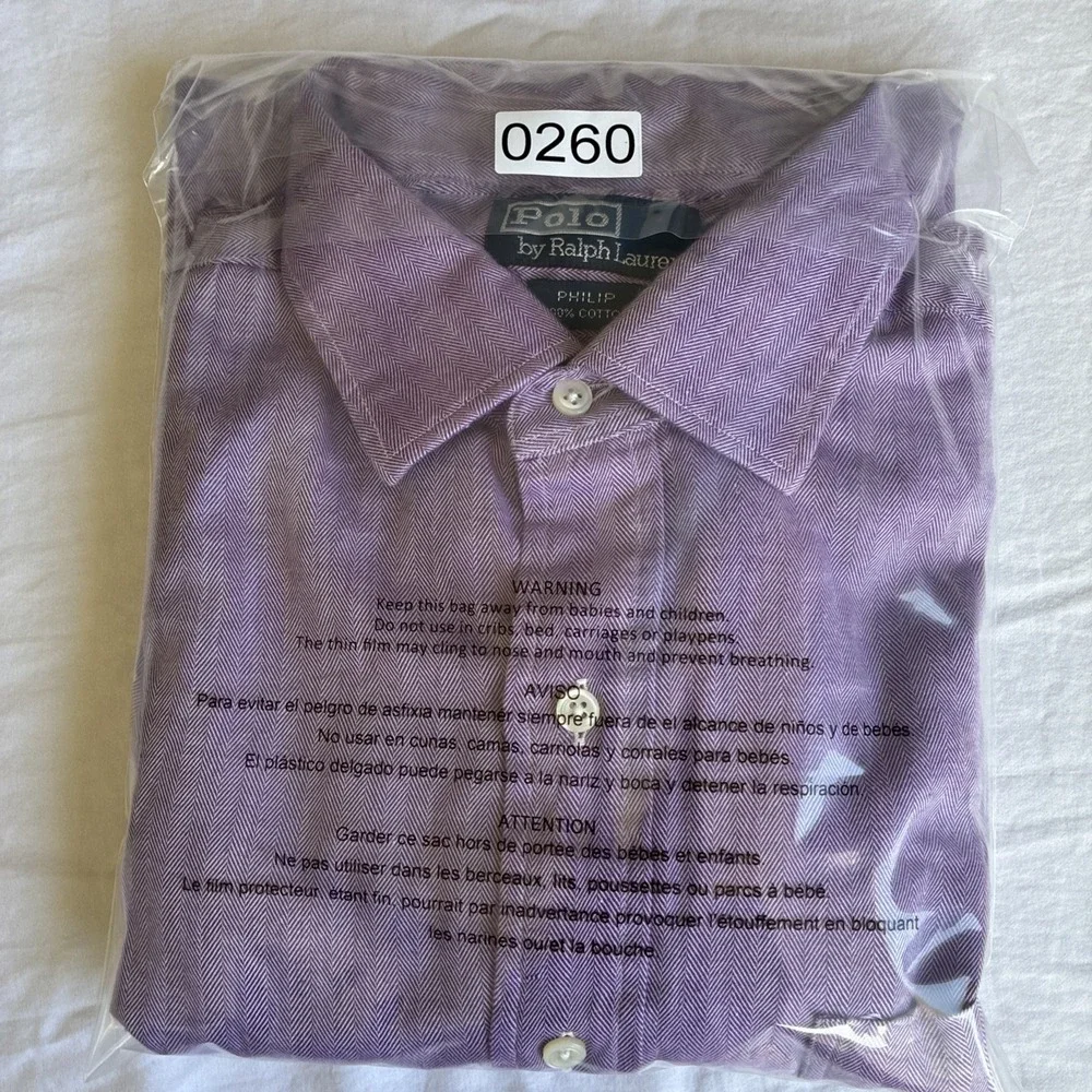 VTG Polo Ralph Lauren Philip Long Sleeve Button Up Men's L 16.5 34/35‎ Purple